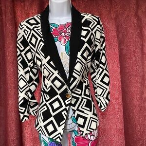 Cartise Black White Print Blazer Jacket